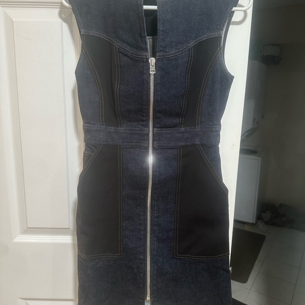 DVF Denim and Black Zip-Up Dress